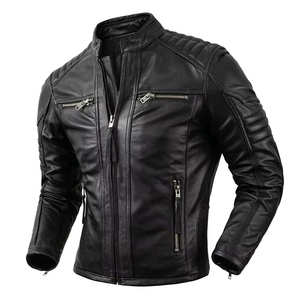 Chaqueta de cuero acolchada vintage OEM para hombre, con cierre de cremallera, tela no tejida, a prueba de viento, forro de algodón, estilo urbano. - Product Image 1