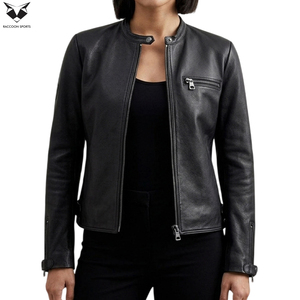 Bon Fournisseur avec Logo Personnalisé Veste en Cuir de Mouton Véritable pour Femme Légère Tissée Coupe Ajustée Haute Qualité OEM ODM avec Poches - Product Image 5
