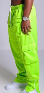 Pantalon cargo personnalisé avec logo, taille haute, vert lime, jogging en molleton Speedo, multi-poches, streetwear, pantalon OEM unisexe, pantalon cargo en gros - Product Image 2