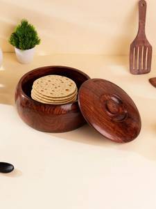 Contenedor Redondo de Madera Hecho a Mano para Almacenamiento de Alimentos con Tapa, Caja de Servir para Cocina con Patrón a Cuadros Vintage - Product Image 3