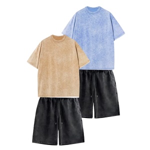 Mens Summer Outfit Manufacturer 2 Piece Cotton Cargo Shorts T Shirt OEM Bulk Supply Acid Wash - Product Image 1