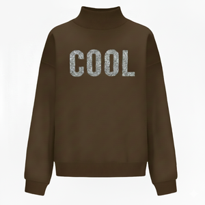 Women's Black Crew <b>Neck</b> Sweatshirt With Glitter Cool Letter Print Regular Fit Knitted Cotton <b>Top</b> Autumn Style <b>mock</b> <b>neck</b> - Product Image 2