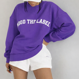 Conjunto Casual de Dos Piezas para Mujer, Sudadera de Cuello Redondo y Pantalones Cortos por Encima de la Rodilla, Tejido Sólido de Spandex y Poliéster Transpirable - Product Image 4