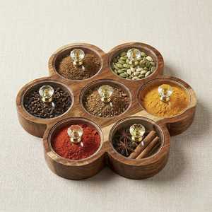 Handmade Polished Eco-Friendly Nautical Sandalwood Dishwasher Safe Dust/Scratch Resistant 4-Compartment American Style Spice <b>Box</b> - Product Image 1