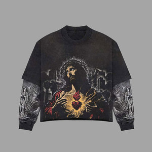 Camiseta Corta Extra Grande Personalizada con Estampado de Ángel, Estilo Urbano, Manga Corta, Cuello Redondo, Jersey de Algodón para Hombre - Product Image 5
