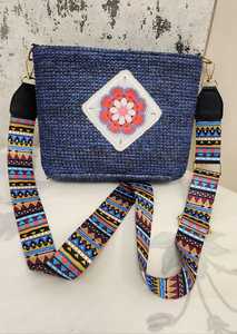 Blue Crochet Shoulder <b>Bag</b> <b>Boho</b> Flower Pattern Crossbody Handbag Woven Purse for Daily Travel - Product Image 3