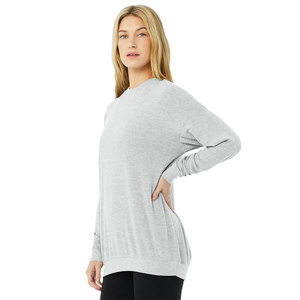 T-shirt pour femme à manches longues et col rond, coupe ample, couleur unie, 100% coton, respirant et confortable - Product Image 5