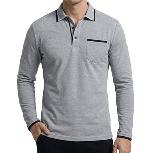 Polo à manches longues pour hommes en gros, broderie personnalisée, bordure contrastante, tissu piqué respirant, polos professionnels en gros - Product Image 1