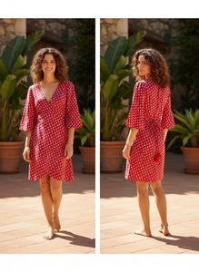 Vestido Casual de Verano para Mujer, Personalizado, Tejido 100% Algodón, Manga Acampanada, Estampado, Corte en A, Ajuste Regular, Cintura Natural, Estilo Dulce y Lindo, Largo hasta la Rodilla - Product Image 3