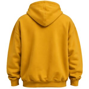Sweat à capuche oversize jaune moutarde avec patchs, unisexe, en polaire, streetwear, manches longues, décontracté, hiver, avec poche kangourou - Product Image 4
