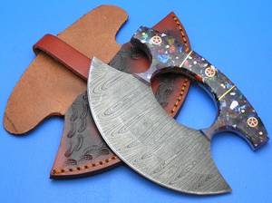 Cuchillo Ulu de Damasco Hecho a Mano con Resina y Mango – Cuchillo de Chef Premium para Exteriores - Product Image 6