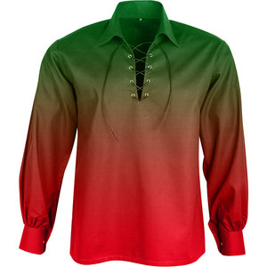 Camisa Ghillie escocesa de alta calidad para hombre, con degradado verde y rojo, con cordones, estilo medieval pirata, tipo kilt. - Product Image 1