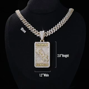 Luxury Fully Iced Out Rectangular Latter <b>Pendant</b> 925 <b>Silver</b> Hip Hop <b>Pendant</b> <b>Initial</b> Two Tone Latter <b>Pendant</b> Pass Diamond Tester - Product Image 3