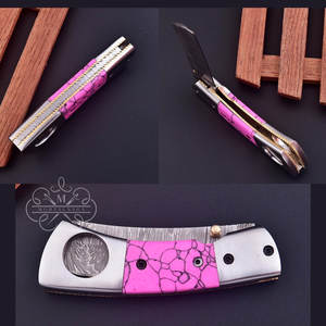 Cutter à cigares multifonctionnel en acier Damas avec logo personnalisé – Accessoire de coupe-cigares en promotion - Product Image 2