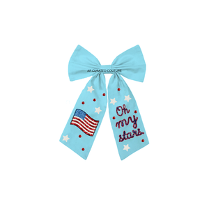 4th July Beaded Bow New Pattern Sequin Checkered Design Trending Handmade Seed Beads Alligator Barrette Hair <b>Clip</b> - Product Image 6