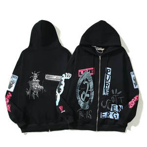 Sweat à capuche zippé Travis Scott pour homme, noir, oversize, streetwear, coton, molleton français, sweat à capuche, vêtements décontractés d'automne - Product Image 2
