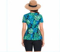 BAJU RENANG 2 Potong Ukuran Besar Motif Dua Warna, Atasan Bandeau Ramah Lingkungan Lengan Pendek dan Celana Pendek BoyLeg Ukuran M-3XL