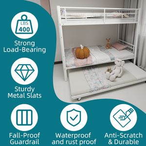 Letto a Castello in Metallo Bianco Robusto e Resistente, con Ringhiera di Sicurezza Insonorizzata, Senza Necessità di Rete a Doghe, per Bambini - Product Image 5