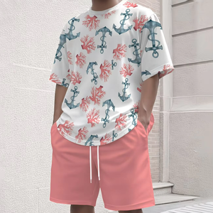 Conjunto de Camiseta Casual para Hombre, Estilo Náutico, Deportivo, Informal, con Estampado de Ancla y Coral, para Vacaciones - Product Image 1