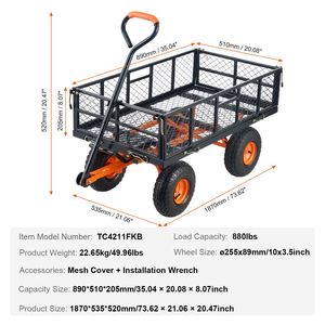 Carrello da Giardino in Metallo Robusto con Manico a Doppia Funzione, Carrello Ribaltabile Versatile, Montaggio Semplice, Carrello Manuale Resistente per Giardinaggio - Product Image 5