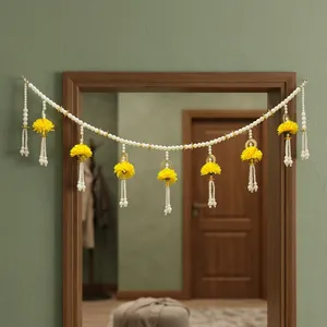 Bohemian Floral <b>Wall</b> Hanging With Pearl Beads And Yellow <b>Flowers</b> For Entryway Home <b>Decor</b> - Product Image 3