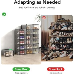 Set di 15 Contenitori Impilabili in Plastica Trasparente per Organizzare le Scarpe, Design a Incastro per Sneakers, Pieghevoli per Armadio - Product Image 4
