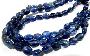 Perles de saphir bleu naturel, forme ovale lisse, taille 8x10mm, brin de 4 pouces, perles en pierre - Product Image 3