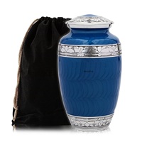 Urnes funéraires personnalisées en métal bleu ciel à motif floral gravé pour cendres d'adultes – Récipients commémoratifs pour cendres humaines