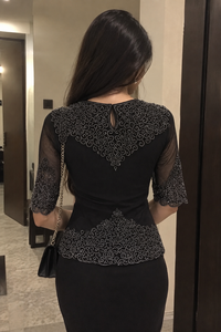 Black Rhinestone Mesh Bodycon <b>Dress</b> Sheer Sleeveless <b>Top</b> Beaded Waist <b>Dress</b> for Party Wedding Club - Product Image 3