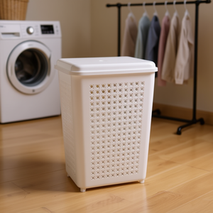 Cesto per biancheria bianco quadrato da 50 litri con coperchio per riporre vestiti - Product Image 3