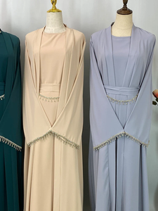 Vestido Abaya musulmán Nida negro con cadena de cristal, conjuntos islámicos elegantes, vestidos de noche largos para mujer, caftán marroquí de Dubái - Product Image 5