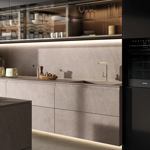 Cuisine modulaire en forme de L avec porte laquée sans cadre, écologique et moderne, personnalisée par JY Project, style vietnamien - Product Image 3