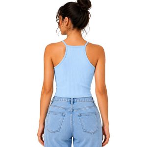 Camiseta Corta de Punto Acanalado Azul Cielo Personalizada para Mujer, sin Mangas, con Tirantes Finos, Ajustada, Informal, de Verano, OEM - Product Image 2