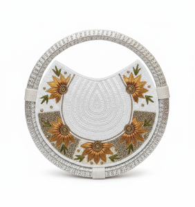 Pochette de luxe en faux daim ornée de tournesols et de perles faites à la main |   Sac à main de soirée brodé floral de qualité supérieure pour mariage |   Sac de mariée décontracté et tendance - Product Image 6