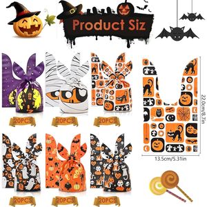 Sacchetti per dolcetti di Halloween AhfuLife, 120 pezzi con 6 design, sacchetti regalo con adorabili orecchie di coniglio, snack per feste - Product Image 3