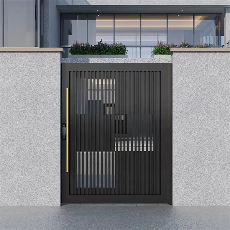 ヴィラ中庭鉄門ドア価格シンプルな電気玄関ゲートアルミニウム合金中庭金属ヤードゲート