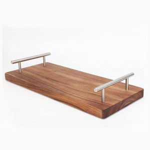 Nouvelle arrivée Plateau de service en bois d'acacia fait à la main avec poignées en métal-Plateau plat décoratif polyvalent pour la maison et l'extérieur - Product Image 1