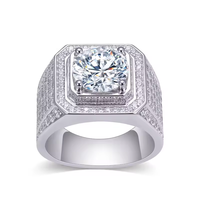 Anillo de Sello Unisex de Oro Blanco con Diamante Sintético Cultivado en Laboratorio de 4.2 Quilates, Corte Brillante, Certificado IGI, Chapado en Platino, Diamante de 14k