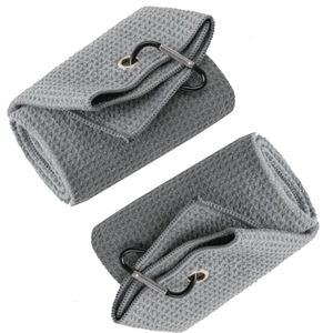 Toalla de Golf de Microfibra de Secado Rápido, Plegable en Tres Partes, con Diseño de Waffle, para Limpieza de Palos, con Mosquetón, Tamaño Personalizado, Azul Gris - Product Image 2