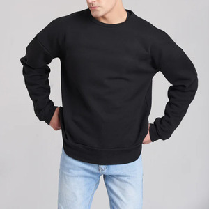 Sudadera de Cuello Redondo Negra para Hombre, Corte Regular, Color Sólido, Informal, de Punto, de Algodón, para Otoño - Product Image 4