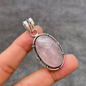 Colgante de Plata de Ley 925, colgante de piedras preciosas de Cuarzo Rosa Pera, regalos de Año Nuevo, regalos para mujeres - Product Image 2