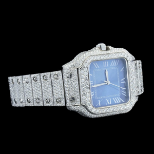 Montre de luxe en argent sterling 925, style hip-hop, entièrement sertie de moissanite, cadran carré bleu, entièrement incrustée de diamants - Product Image 3
