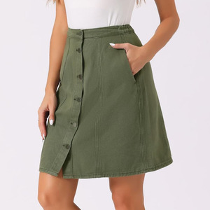 Latest Design Women's Luxury Embroidered Plain Casual Wear Adjustable Long Silk Denim Skirts Button Wholesale Low Price - Product Image 3