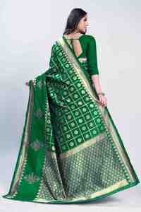 <b>Green</b> <b>Silk</b> Saree With Gold Embroidered Border Traditional Indian Pakistani Wedding Wear Regular Wear Saree For Women - Product Image 4