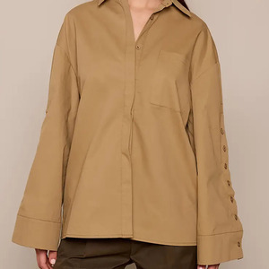 Chemise décontractée pour femme, coupe ample, couleur unie, boutonnée, manches longues, en popeline, de haute qualité, chemise formelle pour femme - Product Image 1