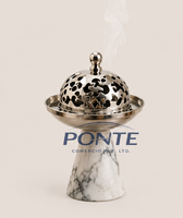 Brûleur à Bakhoor artisanal en marbre blanc et laiton, élégant Oud Mubkhar arabe, décoration d'intérieur au design moderne et écologique