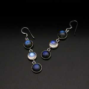 Boucles d'oreilles en pierre de lune arc-en-ciel naturelle et labradorite, pierre de naissance de juin et de novembre, bijoux en argent faits à la main, cadeau pour femme - Product Image 1