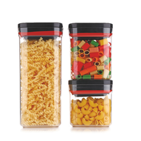 Ensemble de contenants alimentaires en plastique transparents hermétiques, 3 boîtes rectangulaires pour organiser la cuisine, couvercles noirs et rouges, compatibles lave-vaisselle, pour garde-manger
