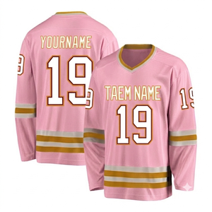 เสื้อฮอกกี้สีชมพูอ่อนสำหรับผู้ชาย ผ้าโพลีเอสเตอร์ตาข่าย 100% น้ำหนัก 220 กรัม แห้งเร็ว แขนยาว แบบสวมหัว พิมพ์ลายดิจิทัล สำหรับทีมฮอกกี้น้ำแข็งแบบกำหนดเอง - Product Image 1