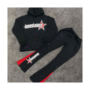 Ensemble de survêtement unisexe noir respirant sans coutures avec capuche et pantalon long, style streetwear décontracté pour adultes, collection automne - Product Image 1